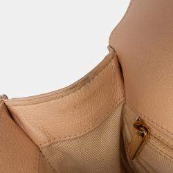 Pre Owned Chanel Beige Brown Medium Quilted Calfskin Label Click Flap