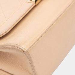 Pre Owned Chanel Beige Brown Medium Quilted Calfskin Label Click Flap