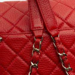 Pre Owned Chanel Red XXL Quilted Calfskin Travel Flap
