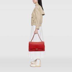 Pre Owned Chanel Red XXL Quilted Calfskin Travel Flap