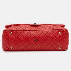 Pre Owned Chanel Red XXL Quilted Calfskin Travel Flap