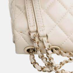 Pre Owned Chanel Cream Small Mix Quilted Aged Calfskin New Clutch Flap