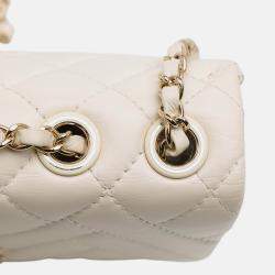 Pre Owned Chanel Cream Small Mix Quilted Aged Calfskin New Clutch Flap