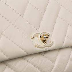Pre Owned Chanel Cream Small Mix Quilted Aged Calfskin New Clutch Flap