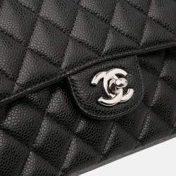Pre Owned Chanel Black Medium Classic Caviar Double Flap