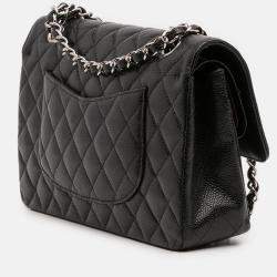 Pre Owned Chanel Black Medium Classic Caviar Double Flap