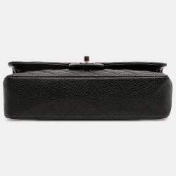 Pre Owned Chanel Black Medium Classic Caviar Double Flap