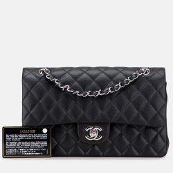 Pre Owned Chanel Black Medium Classic Caviar Double Flap