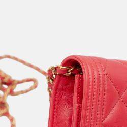 Pre Owned Chanel Red Quilted Caviar Boy Wallet on Chain