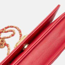 Pre Owned Chanel Red Quilted Caviar Boy Wallet on Chain