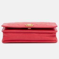 Pre Owned Chanel Red Quilted Caviar Boy Wallet on Chain
