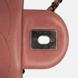 Pre Owned Chanel Pink Paris Salzburg Mini Quilted Glazed Calfskin and Felt Edelweiss Flower Flap