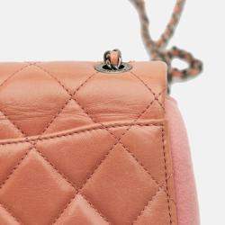 Pre Owned Chanel Pink Paris Salzburg Mini Quilted Glazed Calfskin and Felt Edelweiss Flower Flap