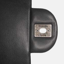 Pre Owned Chanel Black Grey Paris Salzburg Jumbo Bicolor Quilted Lambskin Tyrolean Flap