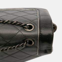 Pre Owned Chanel Black Grey Paris Salzburg Jumbo Bicolor Quilted Lambskin Tyrolean Flap