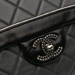 Pre Owned Chanel Black Grey Paris Salzburg Jumbo Bicolor Quilted Lambskin Tyrolean Flap