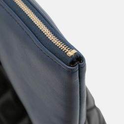 Pre Owned Chanel Black Navy Blue Large Bicolor Quilted Leather Pearl O Case Clutch