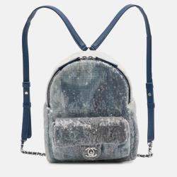 Pre Owned Chanel Blue Sequin Waterfall Backpack