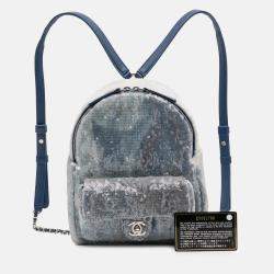 مملوكة مسبقًا حقيبة ظهر شانيل شلال الترتر الأزرق