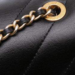 Pre Owned Chanel Black Diagonal Quilted Lambskin CC Signature Flap