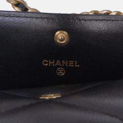 Pre Owned Chanel Black Lambskin 19 Flap Coin Purse With Chain