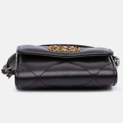 Pre Owned Chanel Black Lambskin 19 Flap Coin Purse With Chain