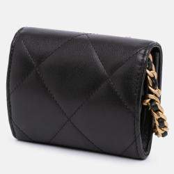 Pre Owned Chanel Black Lambskin 19 Flap Coin Purse With Chain