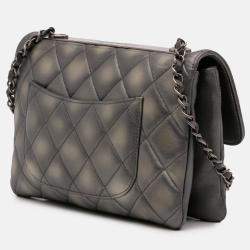 Pre Owned Chanel Grey Quilted Metallic Lambskin Trendy CC Flap