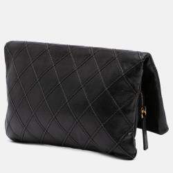 Pre Owned Chanel Black Quilted Lambskin Leather Clutch