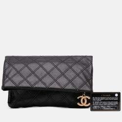 Pre Owned Chanel Black Quilted Lambskin Leather Clutch