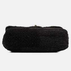 Pre Owned Chanel Black Jumbo Patchwork Tweed Flap