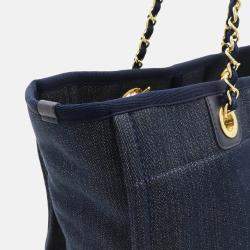 Pre Owned Chanel Deauville Medium Navy Blue Denim and Leather Tote Bag