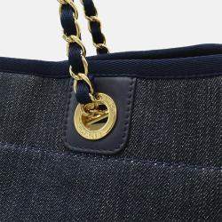 Pre Owned Chanel Deauville Medium Navy Blue Denim and Leather Tote Bag