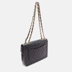 Pre Owned Chanel Classic Flap Black Lambskin Leather Shoulder Bag