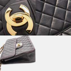 Pre Owned Chanel Classic Flap Black Lambskin Leather Shoulder Bag