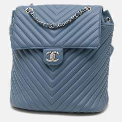 Pre Owned Chanel Chevron Blue Lambskin Backpack