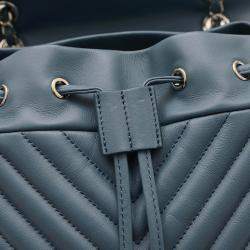Pre Owned Chanel Chevron Blue Lambskin Leather Backpack