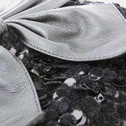 Pre Owned Chanel Bow Black Tweed and Spangles Clutch Bag