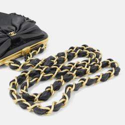 Pre Owned Chanel Bow Black Tweed and Spangles Clutch Bag