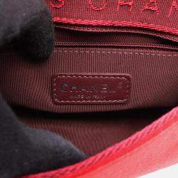 Pre Owned Chanel CC Red Leather and Felt Shoulder Bag