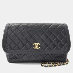 Pre Owned Chanel Matelasse Shoulder Bag Lambskin (Sheepskin) Black