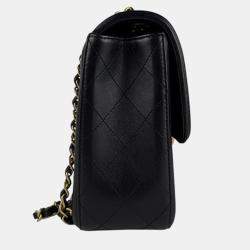 Pre Owned Chanel Elegant Flap Blue Black Leather Shoulder Bag