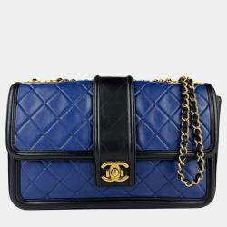 Pre Owned Chanel Shoulder Bag Leather Blue X Black