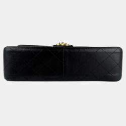 Pre Owned Chanel Elegant Flap Blue Black Leather Shoulder Bag