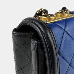 Pre Owned Chanel Elegant Flap Blue Black Leather Shoulder Bag