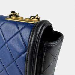 Pre Owned Chanel Elegant Flap Blue Black Leather Shoulder Bag