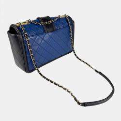 Pre Owned Chanel Elegant Flap Blue Black Leather Shoulder Bag