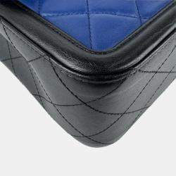 Pre Owned Chanel Elegant Flap Blue Black Leather Shoulder Bag