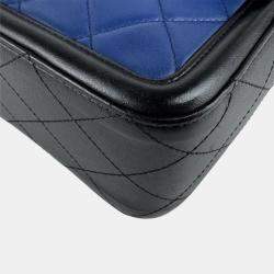 Pre Owned Chanel Elegant Flap Blue Black Leather Shoulder Bag