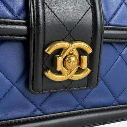 Pre Owned Chanel Elegant Flap Blue Black Leather Shoulder Bag